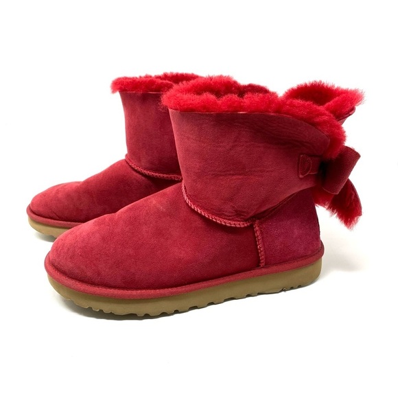 UGG CLASSIC HERITAGE BOW RIBBON RED SUEDE BOOTS - WOMEN'S - Picture 2 of 12